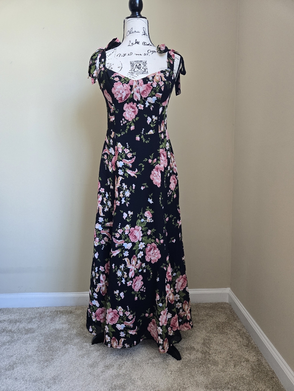 Reformation Nadira Dress Womens 8 Black Floral Midi